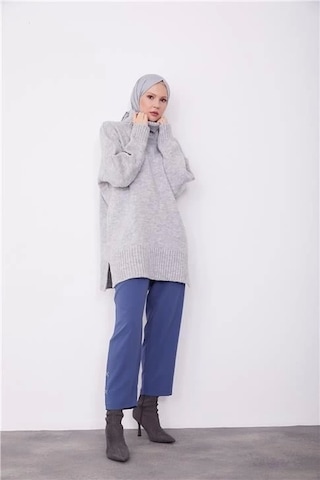 Armine Paçası Nakışlı Pantolon 23k2507 İndigo Mavi