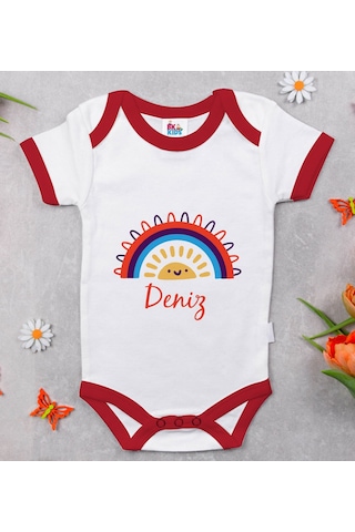 Bk Gift Bk Kids Kişiye Özel İsimli Kırmızı Bebek Body Zıbın-1 Çok Renkli