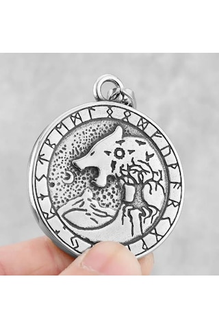 Çift Taraflı Kullanım Witcher Hunt Kurt Kolye Altın - Gümüş