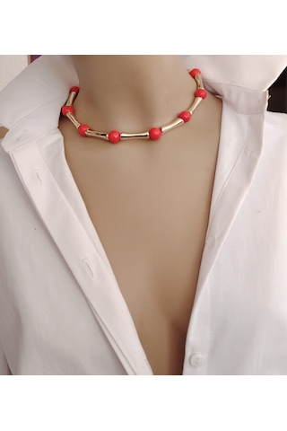 Rio Nar Çiçeği Gold Choker Kolye Renkli