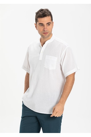 Eliş Şile Bezi Büyük Beden Şile Bezi Kısa Kol Tek Cepli Hakim Yaka Erkek Yazlık Tshirt Beyaz 3001-Beyaz