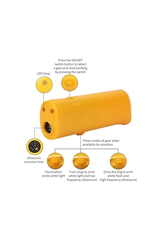 3'ü 1 Arada Köpek Kovucu Havlama Cihazı Ultrasonik Köpek Kovucu Led El Yellow