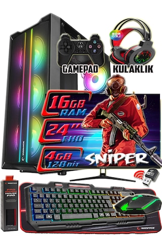 Warbox Sniper i5-3350P 16 GB 256 GB + 250 GB 4 GB R7240 24"W10P Masaüstü Oyuncu Bilgisayarı