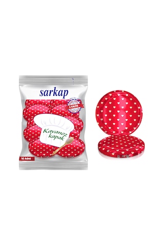 Sarkap Hijyenik Paketli 10 Adet Kavanoz Kapağı - Kırmızı Kalp- 82