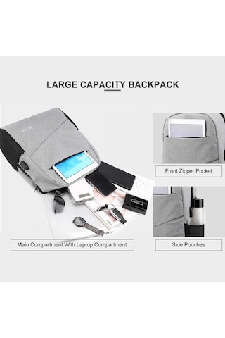 Reedark Erkek Kadın Laptop Sırt Çantası Siyah 3 Adet Çok Kapılı Çantası Siyah