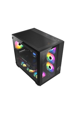 Gametech Prime RGB 7 x 120 MM Fan Oyuncu Mini Tower Bilgisayar Kasası Siyah
