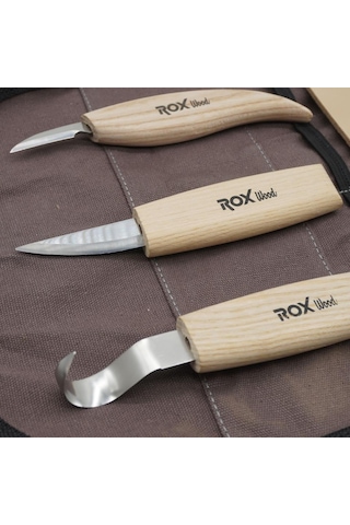 Rox Wood Ahşap Kaşık Kuksa Oyma Bıçağı Seti 5 Parça Bez Çantalı