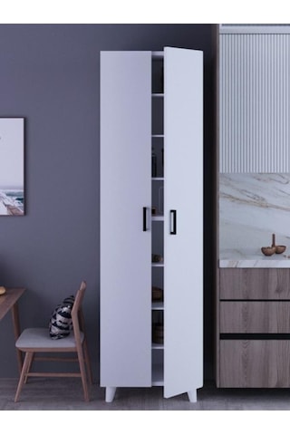 8 Raflı 2 Kapaklı 16r Çok Amaçlı Dolap Erzak Dolabı Banyo Dolabı Kiler Dolabı Beyaz Beyaz
