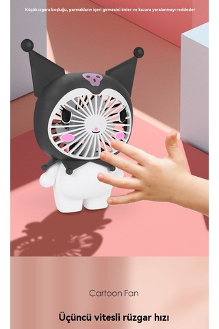 Aurora Çocuk El Masaüstübüyük Fanşarj Edilebilir Karikatür Fan Oyuncak Siyah