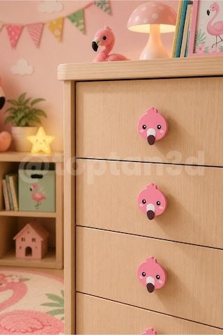 5 Adet - Flamingo Dolap Kulpu, Çocuk Odası Mobilya Kulpu, Modern Ve Eğlenceli Kulp Kulp Vidası Dahildir Sarı