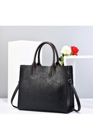 Trendooze 1005 Vintage Kare Siyah Moda Çantası Kadınlar İçin Siyah