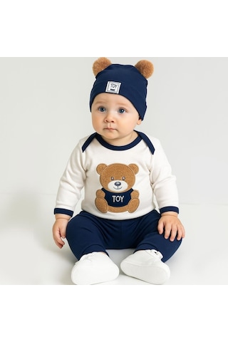 Polifoni Erkek Toy Bear 3 Parça Takım Mavi