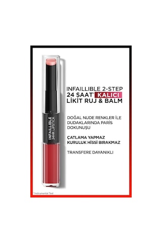 L'Oreal Paris Infaillible 2-Step 24 Saat Kalıcı Likit Ruj & Balm - 501 Timeless Red