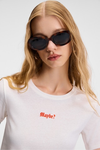 ETHIQUET ZERAYA Kadın Bisiklet Yaka Kısa Kollu Önde Nakış Detaylı Crop Beyaz T-Shirt