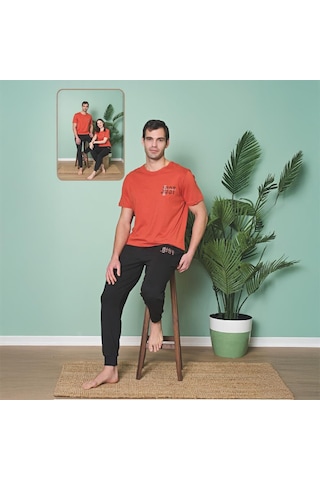 Over Sleep By Poleren Over Sleep 1983 Erkek Kısa Kol Uzun Alt Yazlık Pijama Takım Kiremit