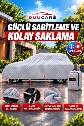 Bentley Azure Uyumlu 150 Gr Elyaf Dolgulu Dolu Ve Dış Etken Koruyucu Oto Branda - Gri Duucars