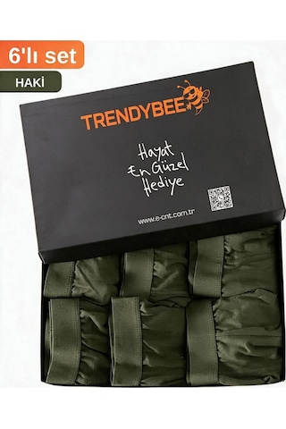 Cnt Erkek Boxer Likralı 6'lı Haki Renk Premium Paket Trendybee Haki Haki