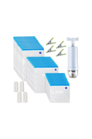 Qingmipy 35 Parça Vakumlu Saklama Poşeti Seti - 3 Boyut, El Pompası Ve Klipsler İle Taze Gıda Koruma