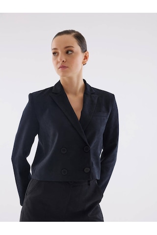 Süet Siyah Kruvaze Crop Ceket 001