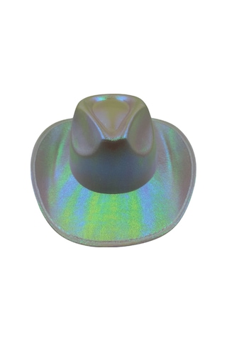 Beyaz Neon Hologramlı Kovboy Şapka 32x39x14 Cm