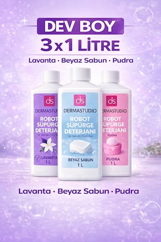 Robot Supurge Deterjani Seti 3 X 1 Litre Lavanta Beyaz Sabun Pudra 3'lü Set Robot Supurge Deterjani Seti 3 X 1 Litre Lavanta Beyaz Sabun Pudra 3'lü Set