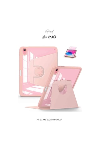 Apple Uyumlu iPad Air 11 2025 M3 Çip 360 Dönebilen Yatay Dikey Standlı Fuchsia Pino Tablet Kılıfı Kılıf