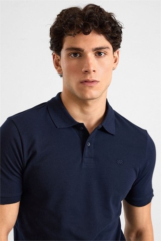 Süvari Lacivert Slim Düz Baskısız Pike Düğmeli Polo Yaka Tişört Ts1014000459-m09
