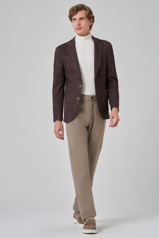 Morven Erkek Kahve Örme Trend Kareli Slim Fit Mono Yaka Ceket 26ms002007400 Kahve
