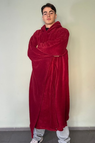 Giyilebilir Hoodie Battaniye Rahat Kalıp Tek Beden Kırmızı