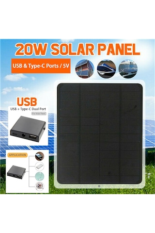 Kosona 20w Monokristal Güneş Paneli, 5v Usb+type-c Çift Port, Dışarıda Telefon Ve Cihazlara Hızlı Şarj