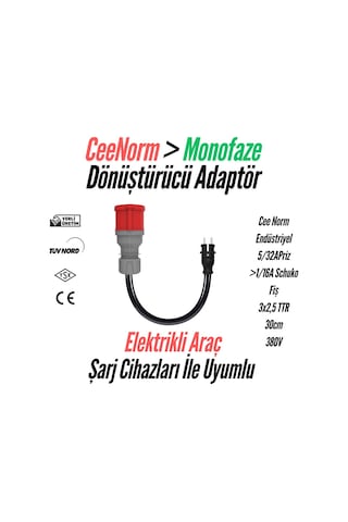 Bemis Elektrikli Araç Şarj Uyumlu Ceenorm Adaptör 5/32a Priz 1/16a Fiş 5/32a Priz 1/16a Fiş