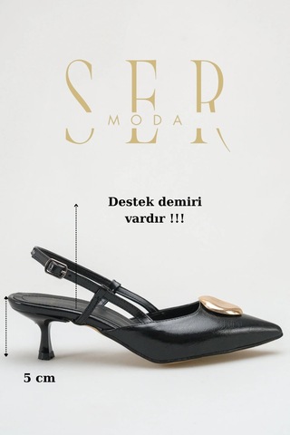 Sermoda Topuklu Kadın Ayakkabı - 5 Cm İnce Topuklu Sivri Burun Arka Açık Stiletto Ayakkabı Siyah Yanki