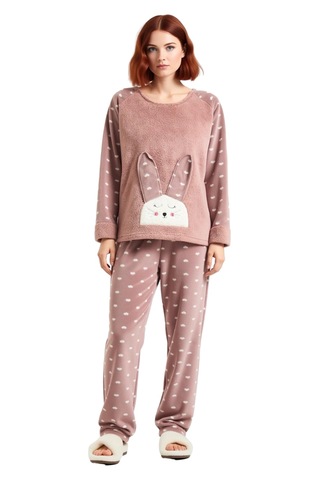 Frm Kadın Kalpli Polar Pijama Seti Ve Göz Bandı Hediyeli Fonksiyonel Bej