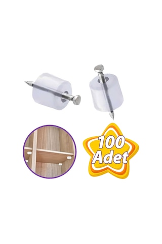 Çivili Raf Pimi Duvar Dolap Mobilya Pimi Sert Plastik Raf Tutucu Şeffaf 100 Adet Tekli 1 Paket
