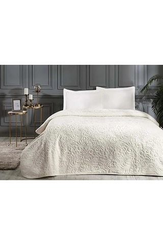 Emboss Çeyizlik Çift Kişilik Battaniye Krem