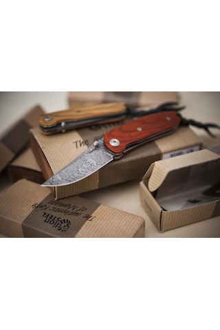 Lionsteel Mini Damascus Olivewood Kamp Çakı Kahverengi