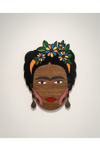 Frida Kahlo Mdf Ahşap Duvar Maskı - Çiçek Taçlı Dekoratif Duvar Sanatı 1