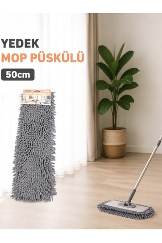 50 Cm Yedek Mop Püskülü Şönil Mikrofiber Makarna Mop Bezi Islak Kuru Kullanım Uyumlu Vıchy-7036
