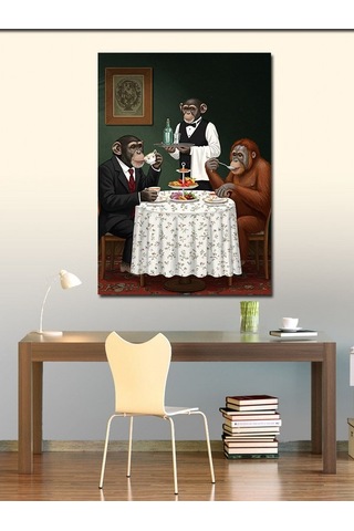 Kanvas Tablo Maymunlarla Akşam Yemeği 100cmx140cm