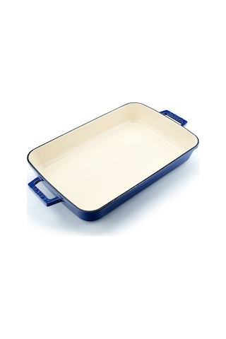 Lava Döküm Dikdörtgen Rosto Ve Fırın Tepsisi Ölçü 26x40cm. Döküm Demir Yekpare Çift Kulplu Edition Serisi - Mavi Mavi