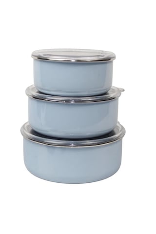 Mary 3'lü Emaye Saklama Kabı Gökyüzü Mavisi 14cm-16cm-18cm