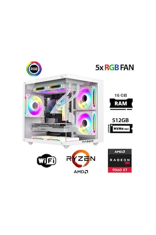 Xaser ECO-X50 R5-7500F 16 GB 512 GB M.2 NVMe SSD 16 GB RX9060XT Free Dos Masaüstü Oyuncu Bilgisayarı