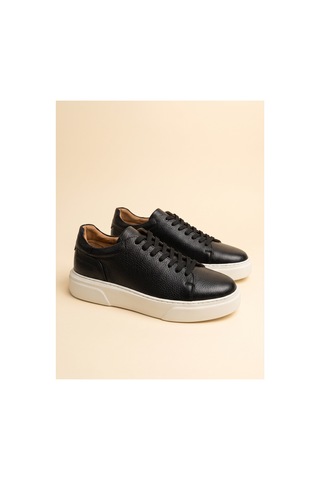 Bafaş Ayakkabı 911819 Siyah-beyaz Hakiki Dana Derisi Platform Tabanlı Erkek Sneaker Siyah - Beyaz