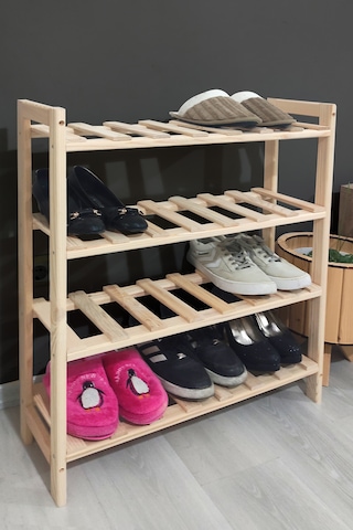 Dekoratif 4'lü Doğal Ahşap Ayakkabılık Ahşap