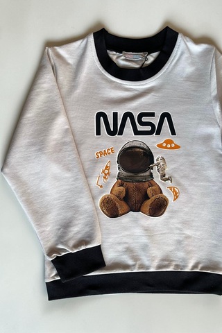 Minik Motion 3'lü Set Çocuk Baskılı 2 İplik Penye Sweatshirt Bej - Krem - Beyaz