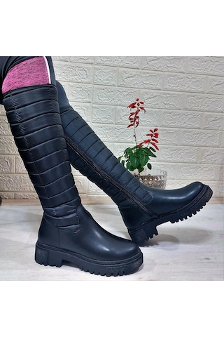 M.p 2752 Siyah Fermuarlı İçi Kürklü 46cm Paraşüt Bayan Çizme 001