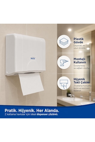 Lexroo Z-fold Kağıt Havlu Dispenseri, Beyaz Plastik Duvara Monte Z Katlı Kağıt Havlu Aparatı