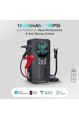 Akü Takviye Cihazı Hava Kompresörü 12.000mah - 150psı