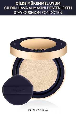 Uzun Süre Kalıcı, Yüksek Kapatıcılık Sağlayan Cushion Stay Cushion Spf40/pa++ No.21n Vanilla No.21 Vanilla