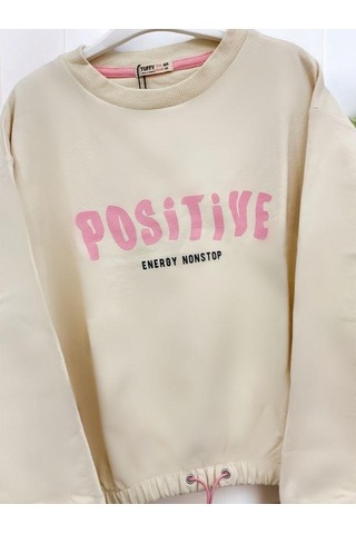 Kız Çocuk Positive Baskılı Sweatshirt-14230 KREM